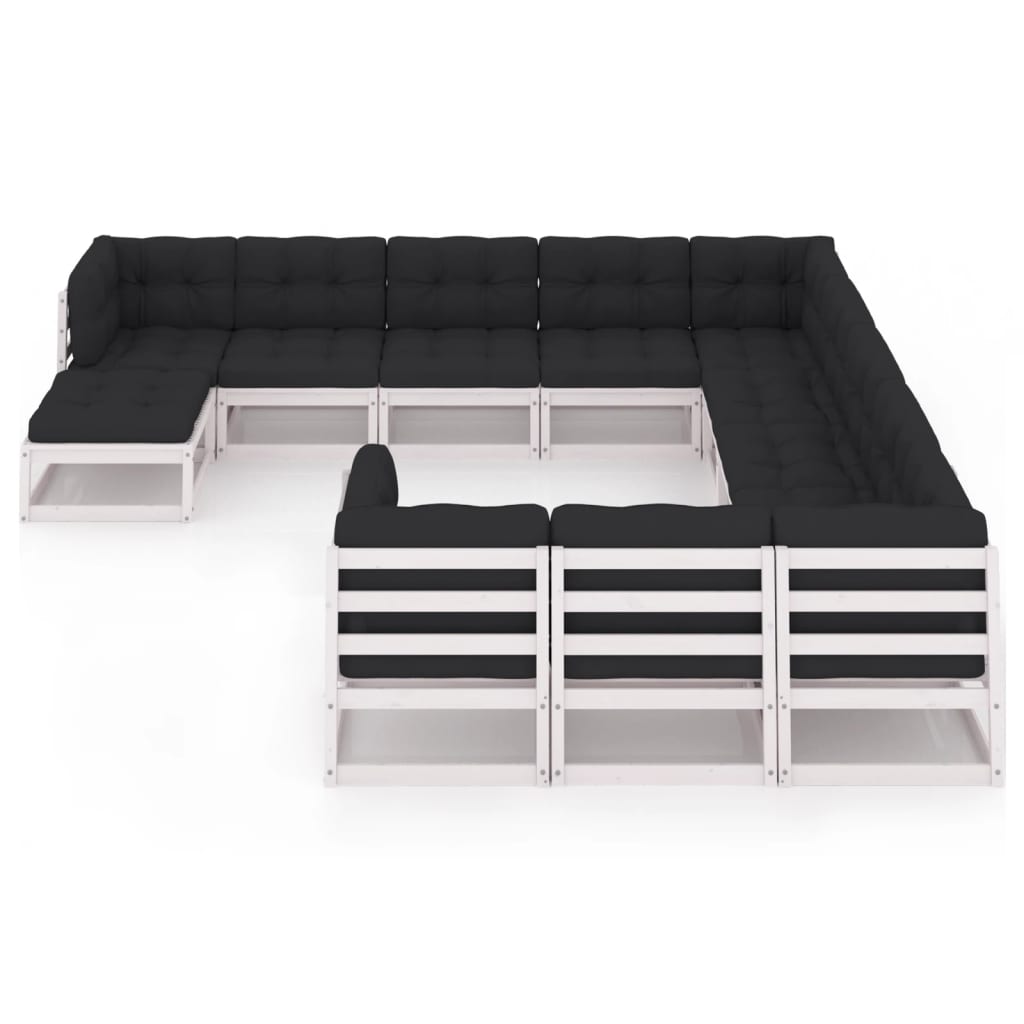 12-tlg. Garten-Lounge-Set mit Kissen Weiss Kiefer Massivholz